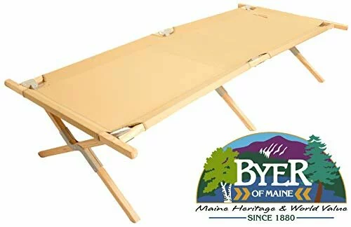 41lSh788JFL - BYER OF MAINE, Maine Heritage Cot, Extra Large, Holds 375lbs, North American Hardwood Frame, 84"L x 31"W x 18"H, Wood Cot, Army Cot, Wooden Cot, Camping Cot, Sleeping Cot, Folding Cot, Single