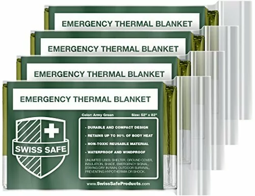 51xQ2eLtNYL 2 - Swiss Safe Emergency Mylar Thermal Blankets (4-Pack) + Bonus Signature Gold Foil Space Blanket: Designed for NASA, Outdoors, Hiking, Survival, Marathons or First Aid